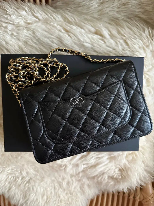 2022 Chanel Black Caviar Wallet-On-Chain Gold Hardware Full Set