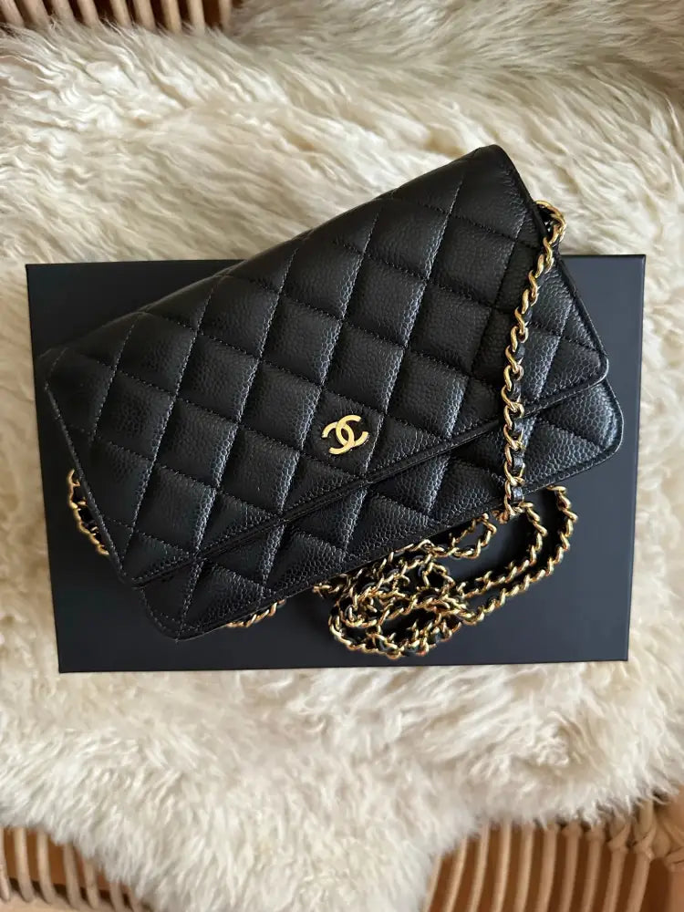 2022 Chanel Black Caviar Wallet-on-Chain Gold Hardware Full Set