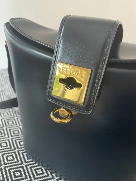 Celine Navy Blue Smooth Leather Crossbody Bucket Bag