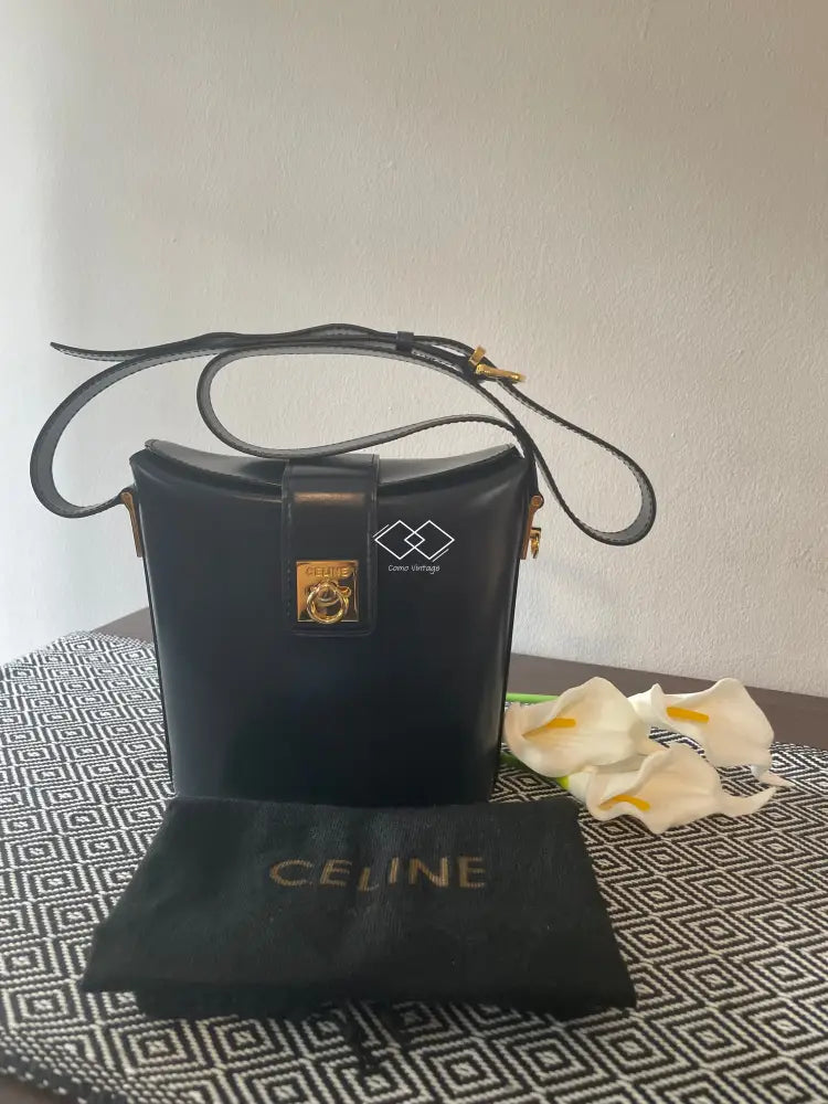 Celine Navy Blue Smooth Leather Crossbody Bucket Bag
