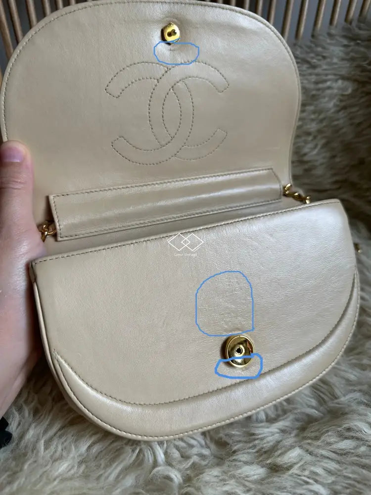 Chanel Beige Half Moon Lambskin Crossbody Clutch
