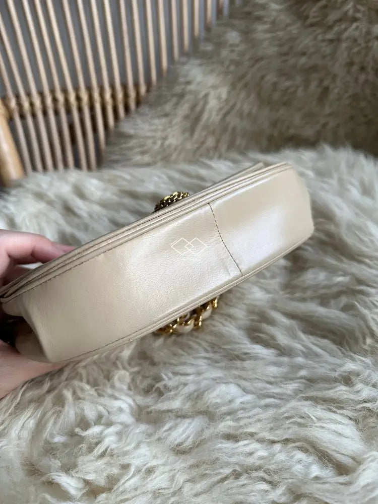 Chanel Beige Half Moon Lambskin Crossbody Clutch