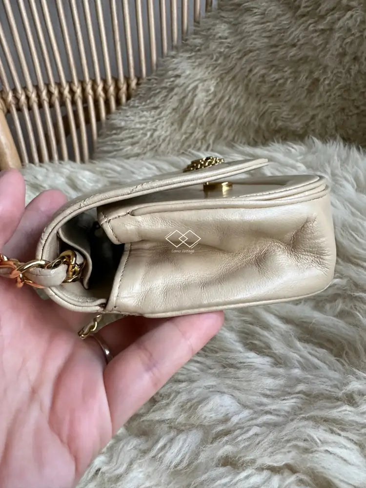 Chanel Beige Half Moon Lambskin Crossbody Clutch
