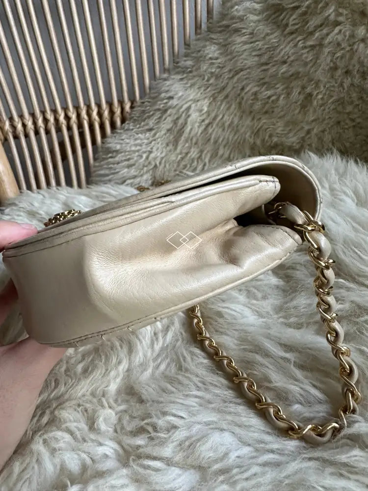 Chanel Beige Half Moon Lambskin Crossbody Clutch
