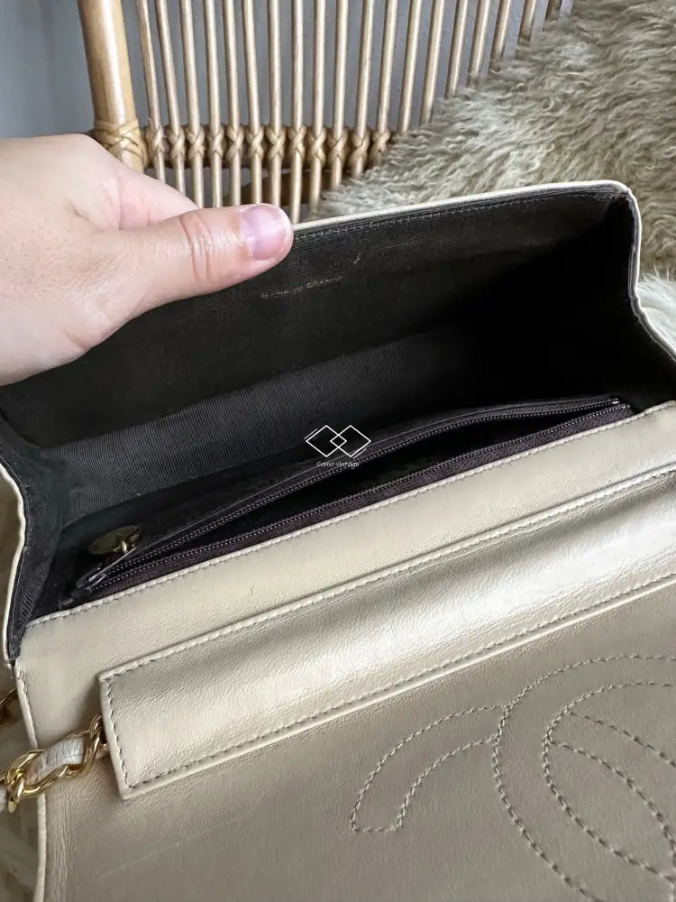 Chanel Beige Half Moon Lambskin Crossbody Clutch