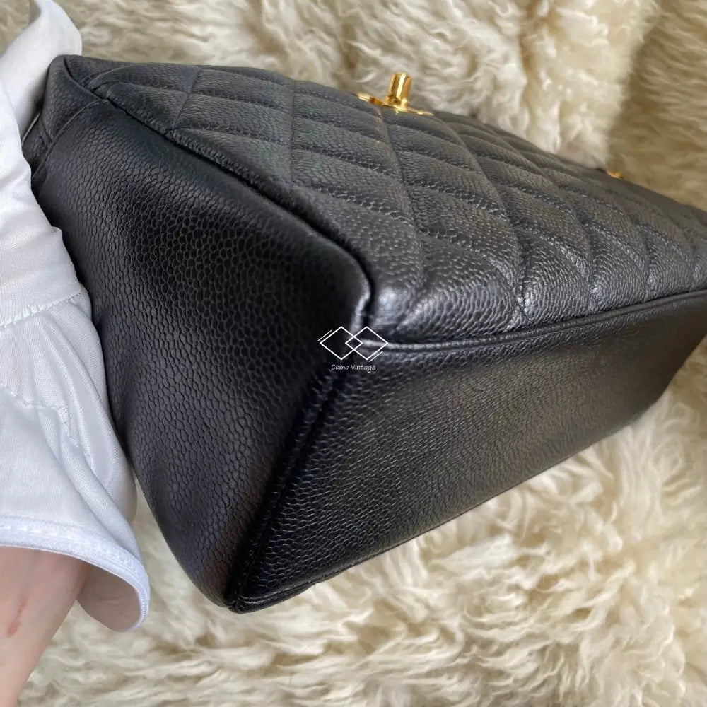 Chanel Black Caviar Knotted Double Chain Cross Body Camera Bag 24K Gold Hardware