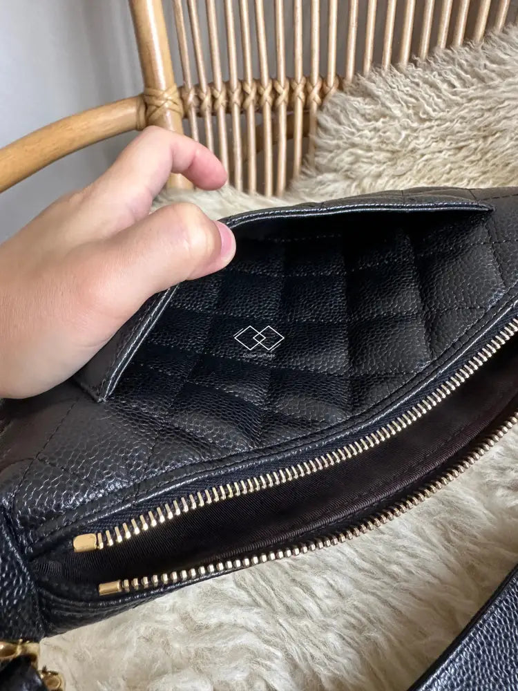 Chanel Black Caviar Quilted Pochette Shoulder Bag