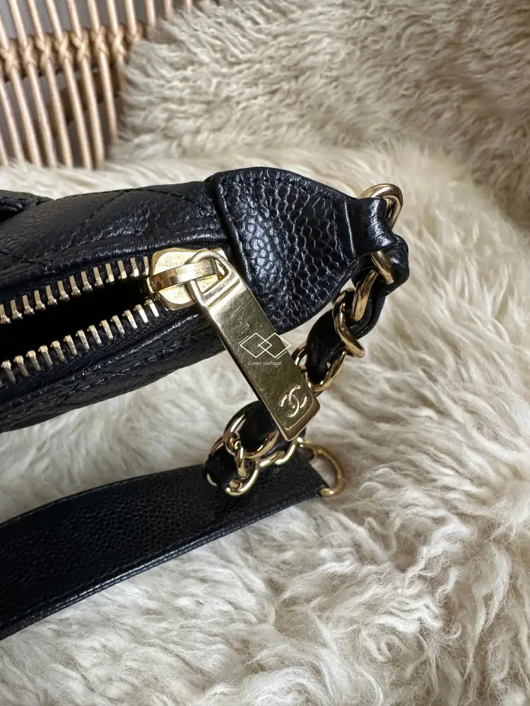 Chanel Black Caviar Quilted Pochette Shoulder Bag