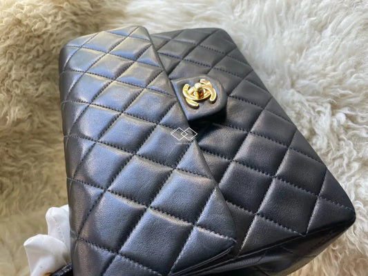 Chanel Black Mini Square Quilted Lambskin With 24K Gold Hardware