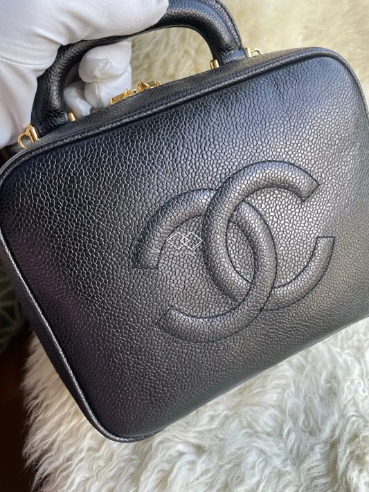 Chanel Black Vanity Case Caviar Gold Hardware