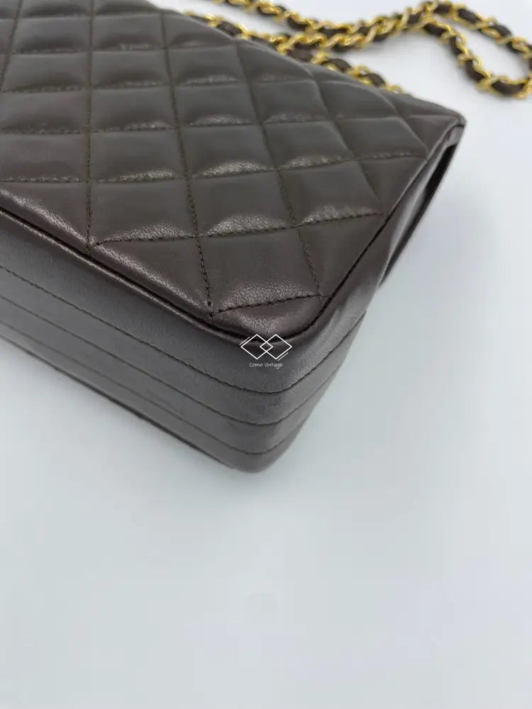 Chanel Brown Quilted Lambskin Half Moon Flap Gold Hardware