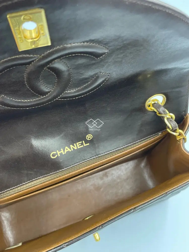 Chanel Brown Quilted Lambskin Half Moon Flap Gold Hardware