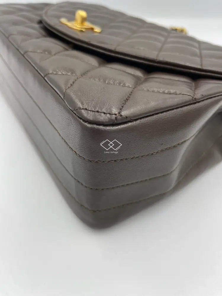 Chanel Brown Quilted Lambskin Half Moon Flap Gold Hardware