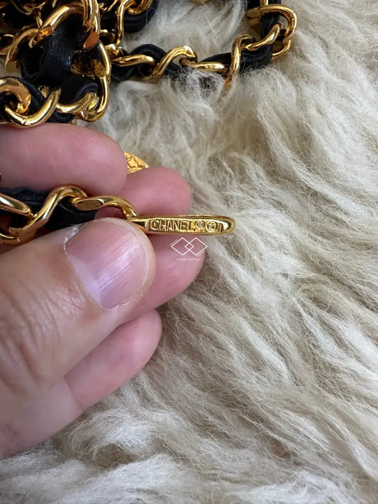 Chanel Gold Chain Black Leather Belt