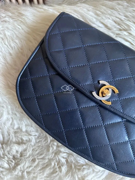 Chanel Navy Blue Quilted Lambskin Crossbody / Clutch Paris Limited Lock Design