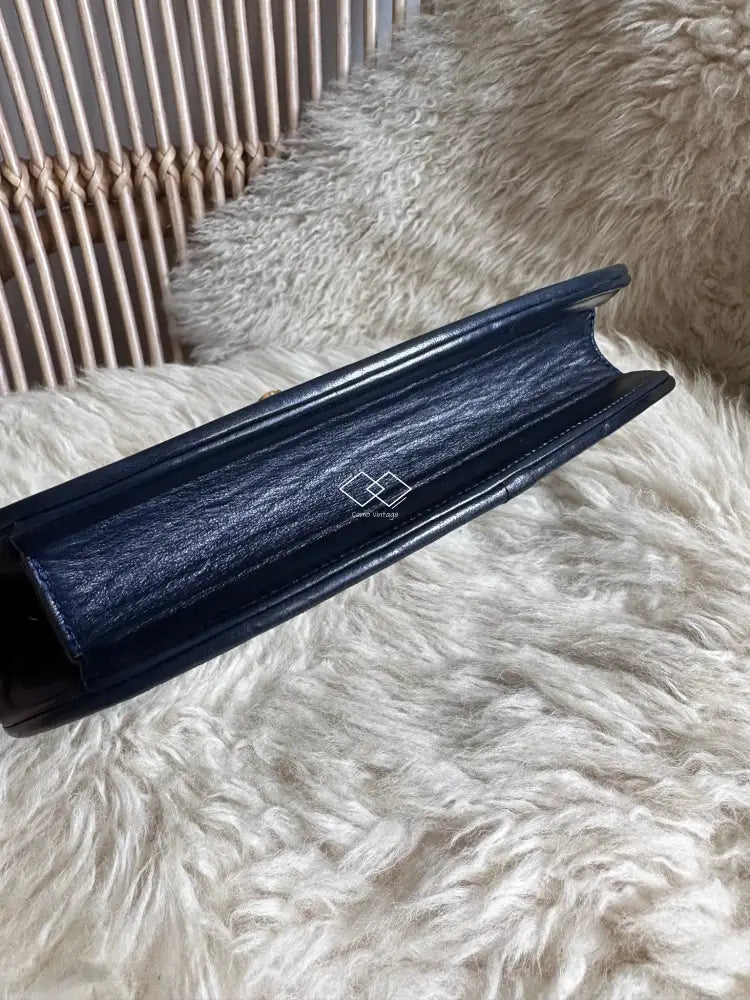 Chanel Navy Blue Quilted Lambskin Crossbody / Clutch Paris Limited Lock Design