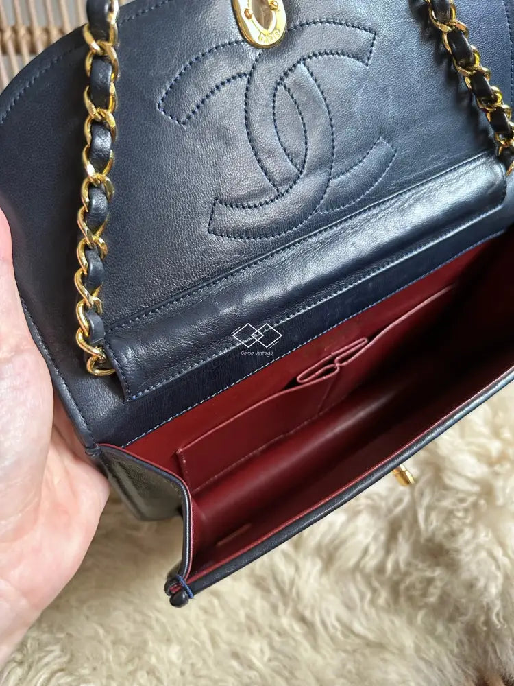 Chanel Navy Blue Quilted Lambskin Crossbody / Clutch Paris Limited Lock Design