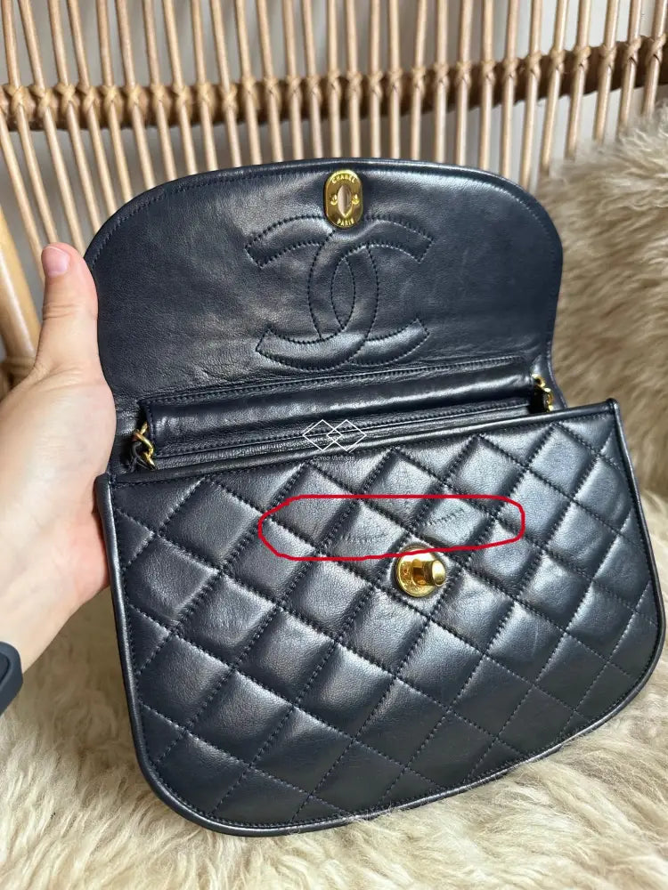 Chanel Navy Blue Quilted Lambskin Crossbody / Clutch Paris Limited Lock Design