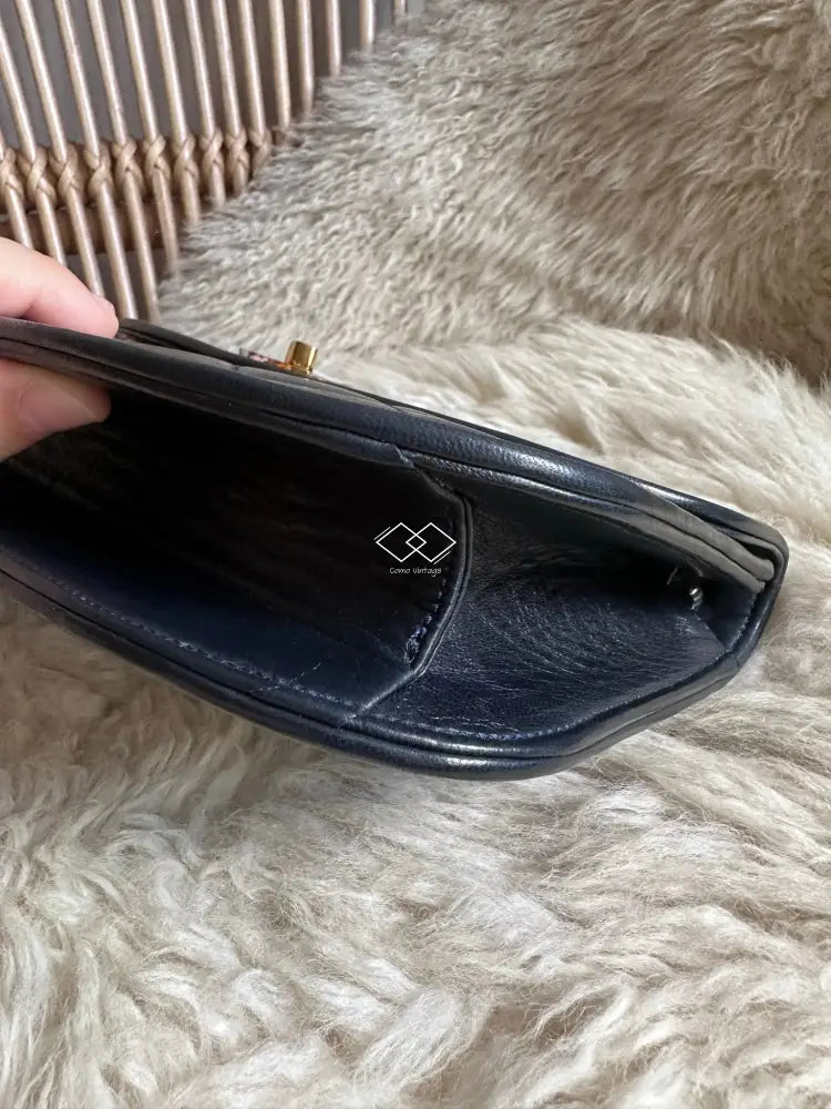 Chanel Navy Blue Quilted Lambskin Crossbody / Clutch Paris Limited Lock Design