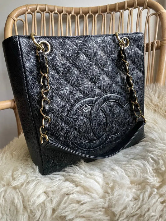 Chanel Pst Black Caviar Tote Gold Hardware - Full Set