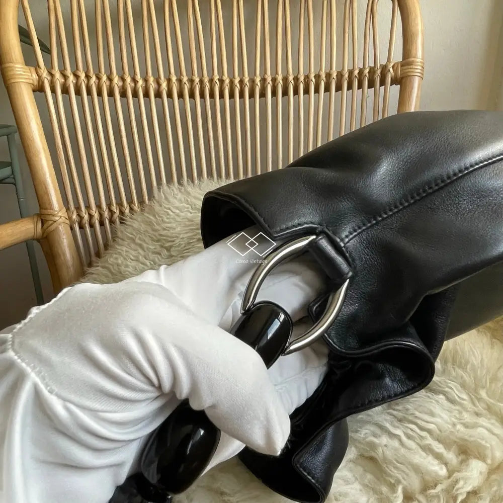 Dior Black Leather Malice Pearl Handbag Silver Hardware