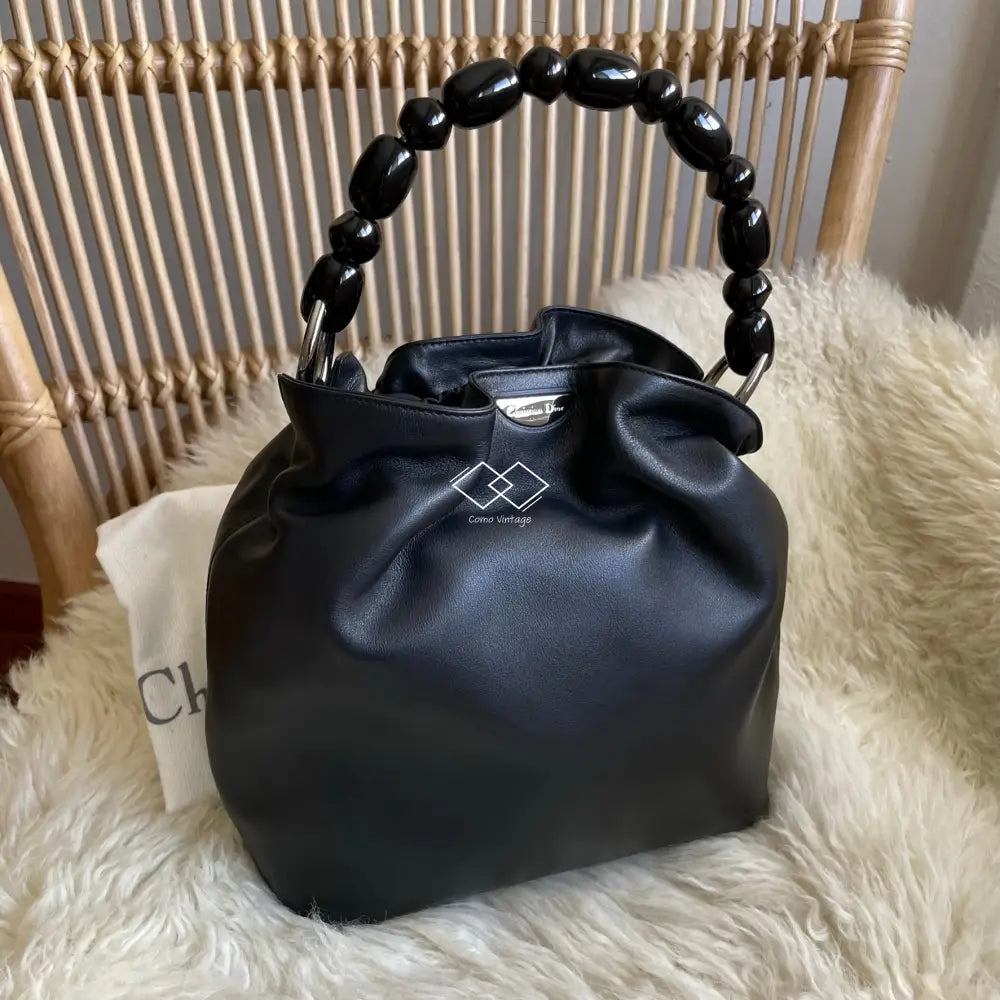 Dior Black Leather Malice Pearl Handbag Silver Hardware