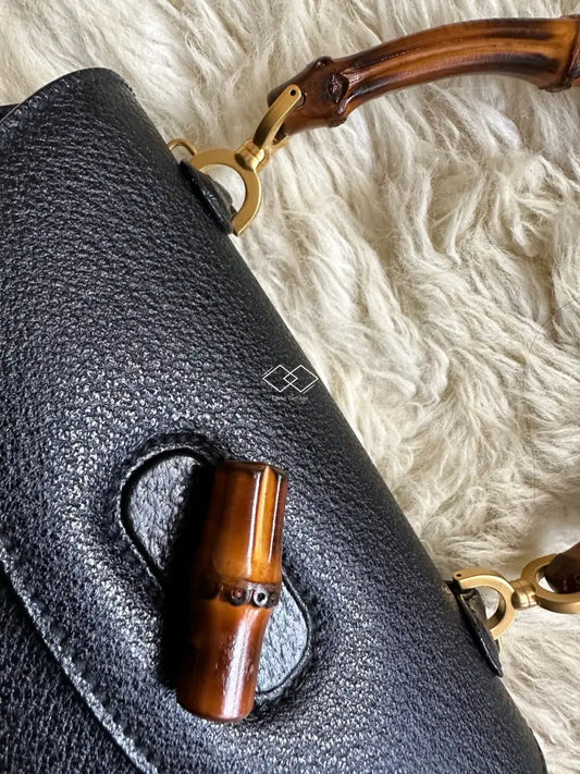 Gucci Vintage Bamboo Top Handle Handbag In Black