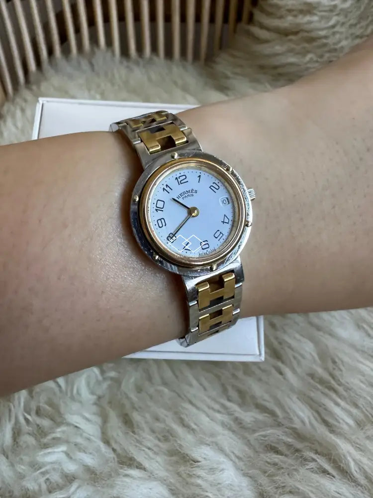 Hermes Clipper Duo Tone Ladies Watch With Date