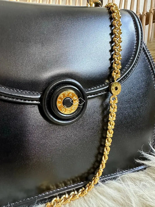 Tiffany & Co Black Shiny Leather Top Handle And Chain