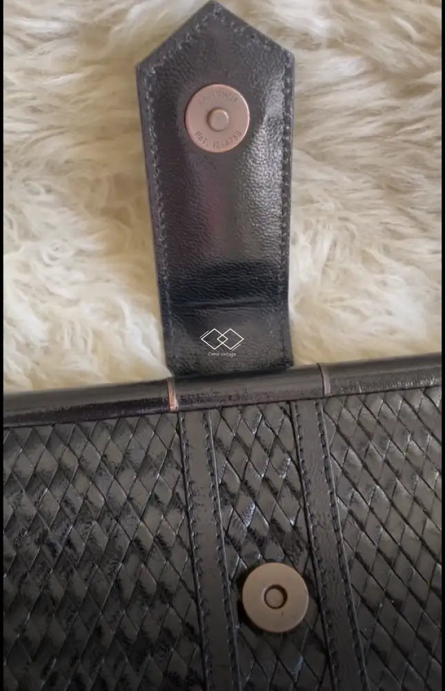 Ysl Black Weaved Shiny Leather Envelope Clutch