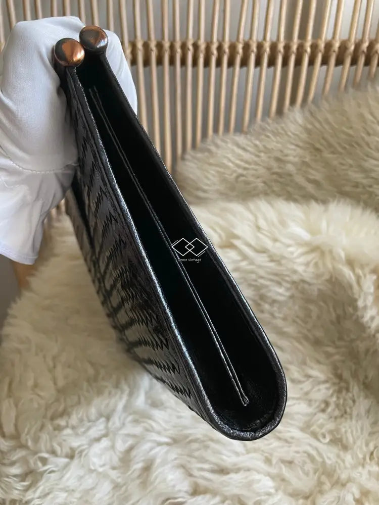Ysl Black Weaved Shiny Leather Envelope Clutch