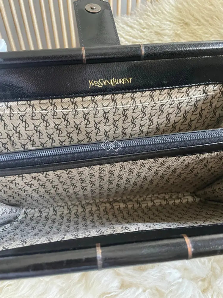 Ysl Black Weaved Shiny Leather Envelope Clutch