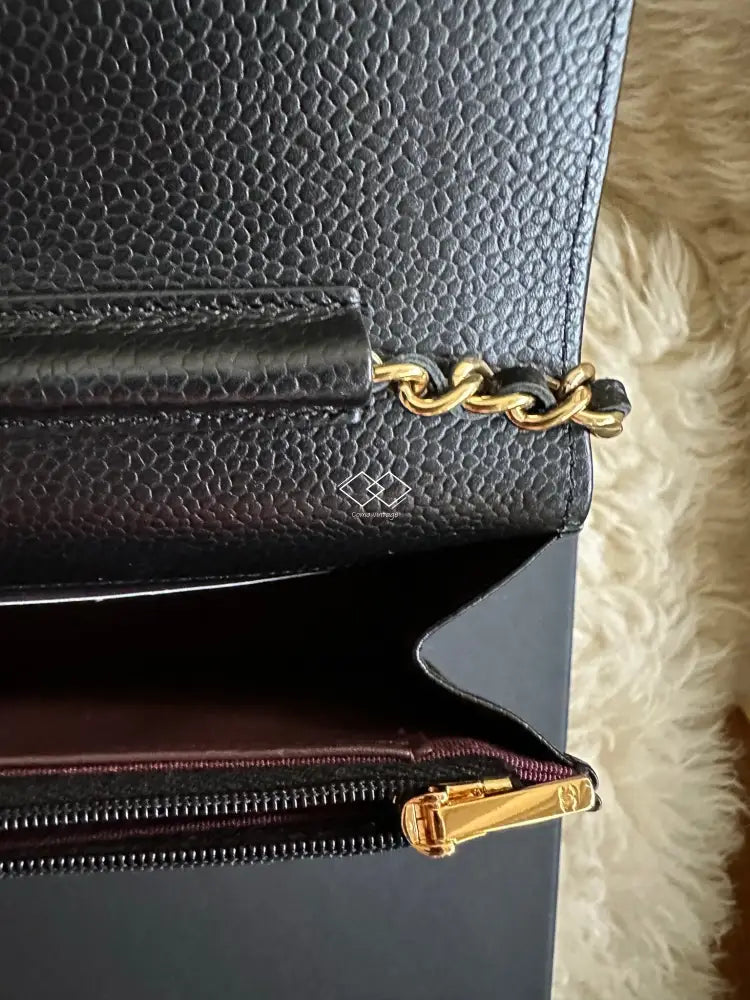 2022 Chanel Black Caviar Wallet-On-Chain Gold Hardware Full Set