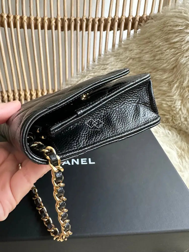 2022 Chanel Black Caviar Wallet-On-Chain Gold Hardware Full Set