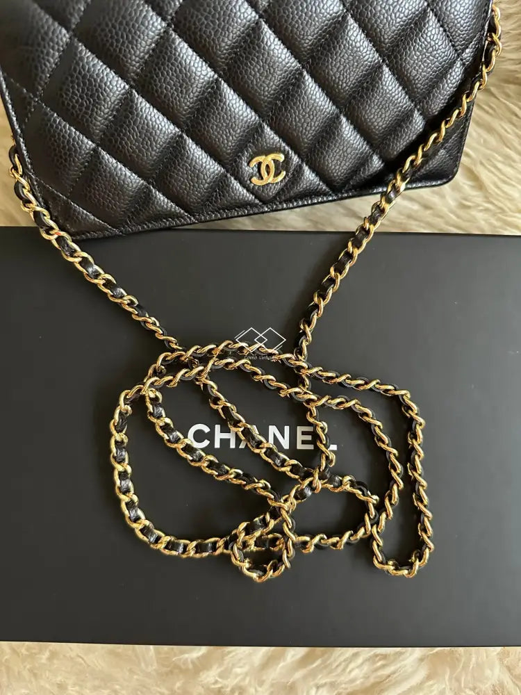 2022 Chanel Black Caviar Wallet-On-Chain Gold Hardware Full Set