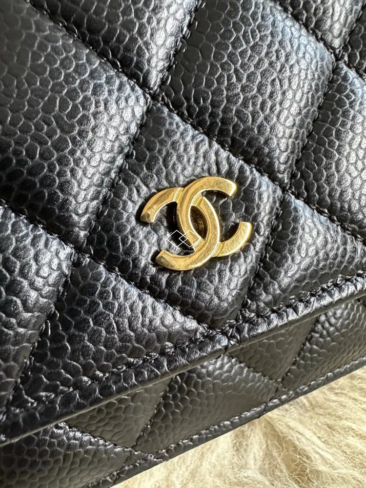 2022 Chanel Black Caviar Wallet-On-Chain Gold Hardware Full Set