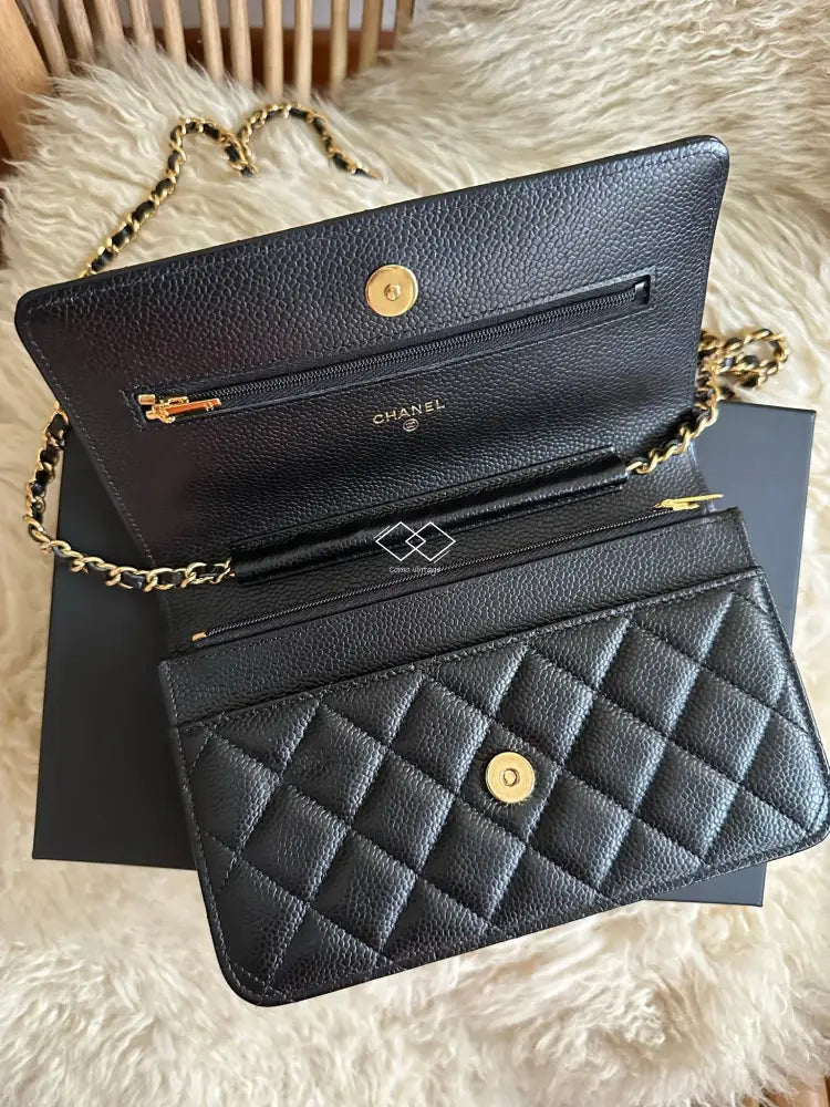 2022 Chanel Black Caviar Wallet-On-Chain Gold Hardware Full Set