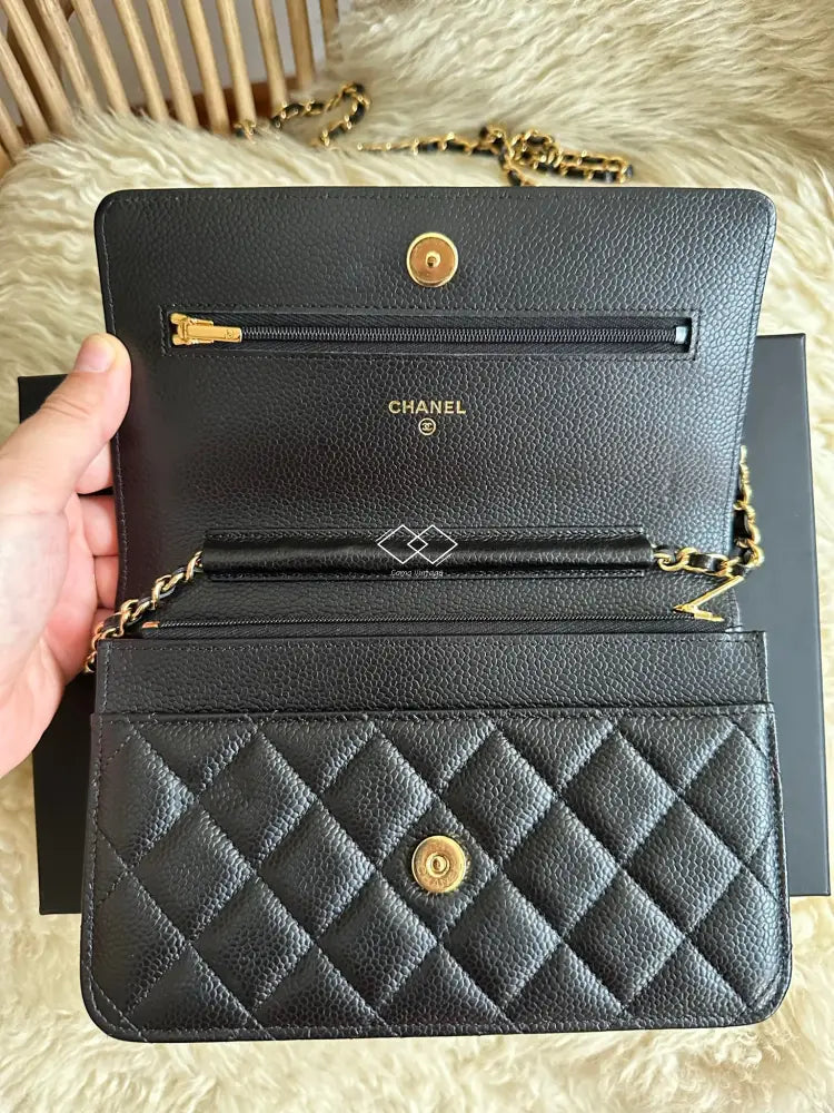 2022 Chanel Black Caviar Wallet-On-Chain Gold Hardware Full Set