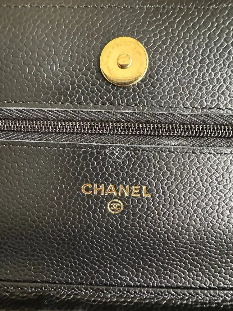 2022 Chanel Black Caviar Wallet-On-Chain Gold Hardware Full Set