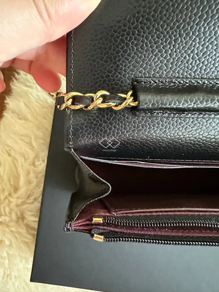 2022 Chanel Black Caviar Wallet-On-Chain Gold Hardware Full Set