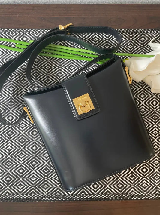 Celine Navy Blue Smooth Leather Crossbody Bucket Bag