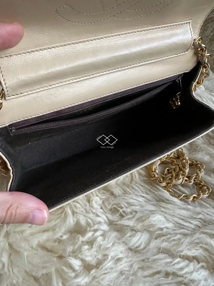 Chanel Beige Half Moon Lambskin Crossbody Clutch