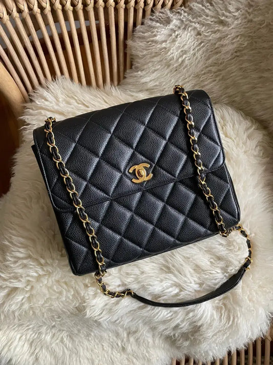 Chanel Black Caviar 23Cm Square 24K Gold Hardware - Full Set