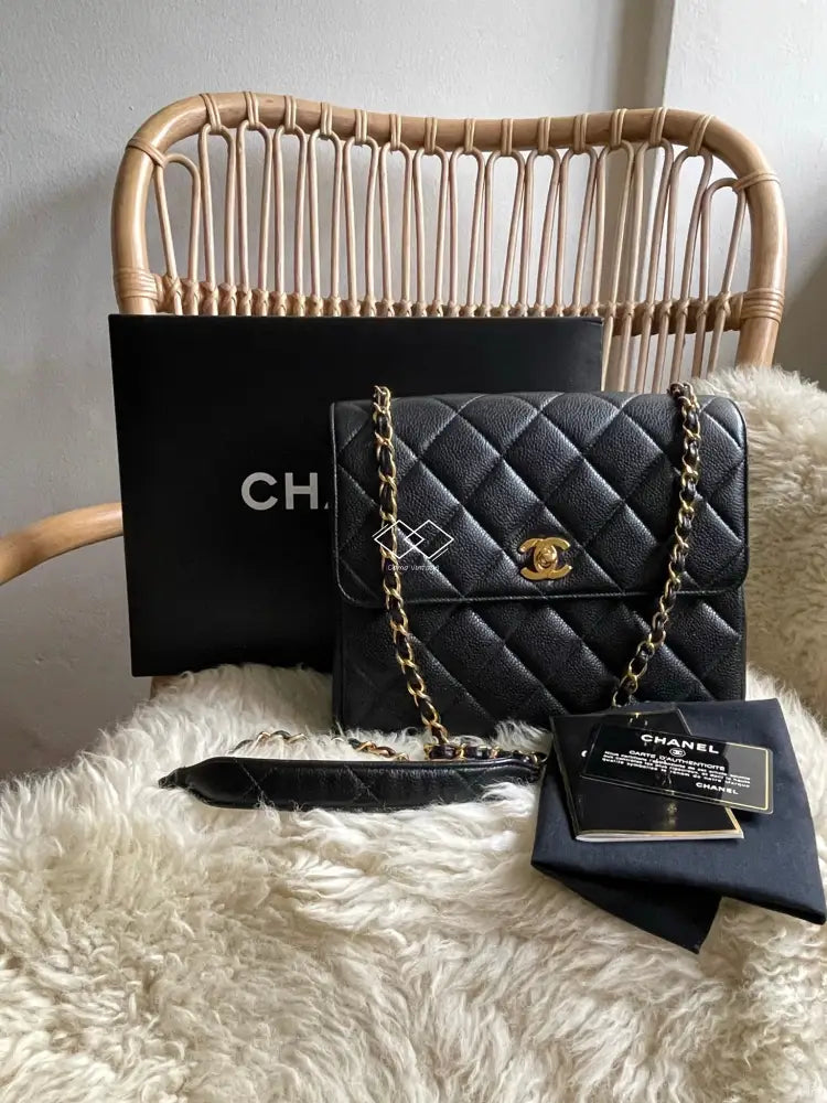 Chanel classic flap Square Mini black caviar silver hw Bag vintage