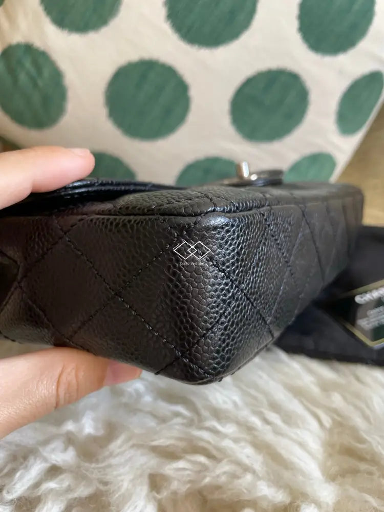 Authentic Chanel East West Flap Shoulder Bag in Black Caviar