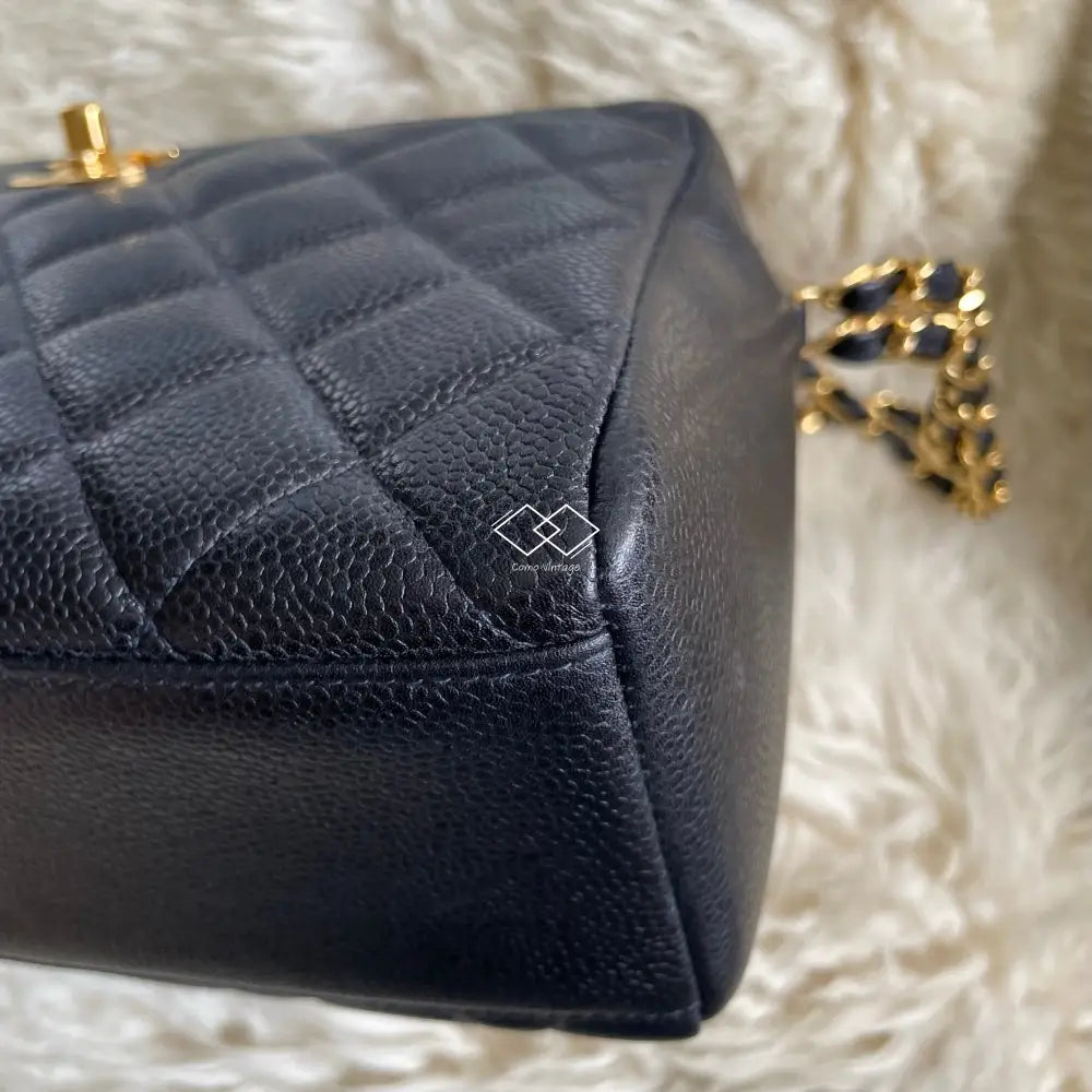 Chanel Black Caviar Knotted Double Chain Cross Body Camera Bag 24K Gold Hardware