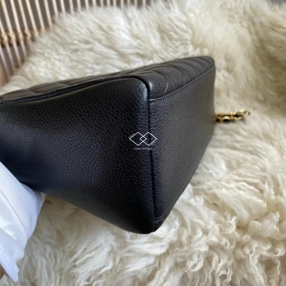 Chanel Black Caviar Knotted Double Chain Cross Body Camera Bag 24K Gold Hardware