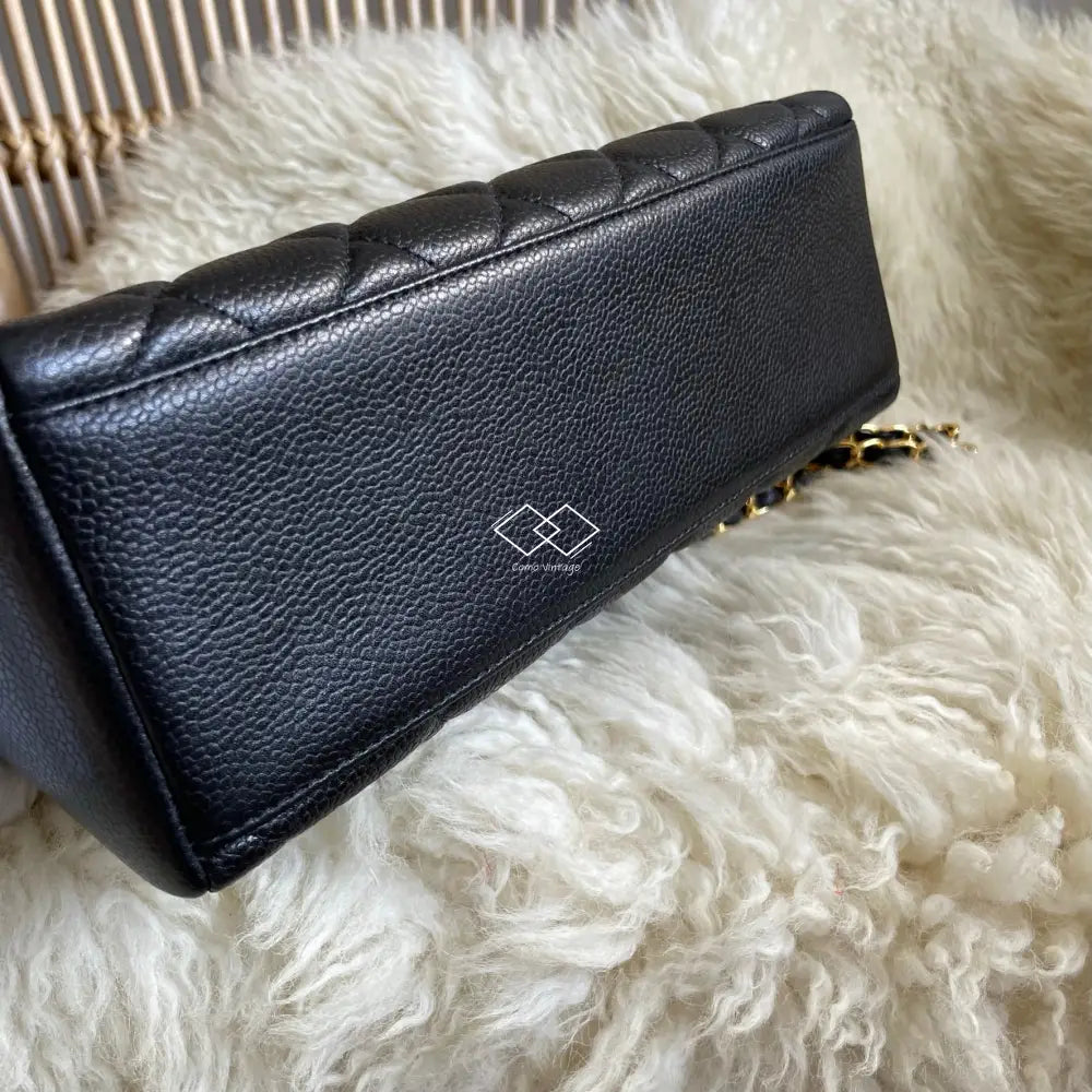 Chanel Black Caviar Knotted Double Chain Cross Body Camera Bag 24K Gold Hardware