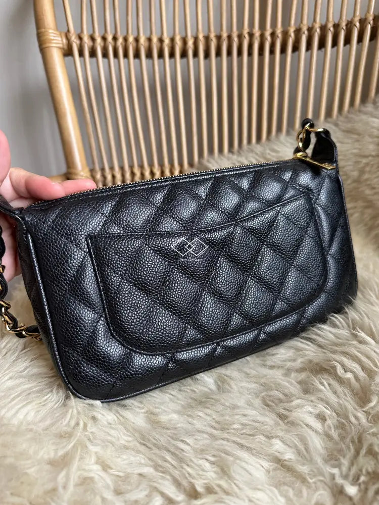Chanel Black Caviar Quilted Pochette Shoulder Bag, Luxury, Bags