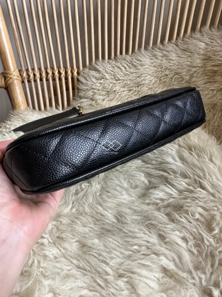 Chanel Black Caviar Quilted Pochette Shoulder Bag